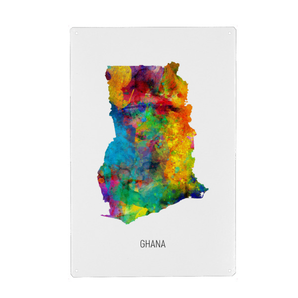 Metall Poster "Ghana Watercolor Map" artboxONE - Kartografie - Ghana,Map,Watercolor,Painting - Blechschild