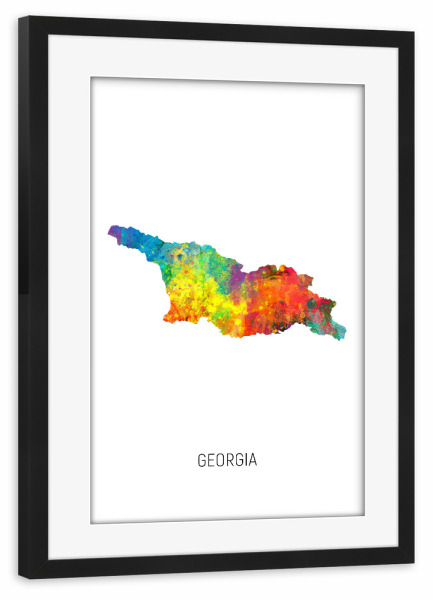 Poster mit Rahmen schwarz "Georgia Watercolor Map" artboxONE - Kartografie - Georgia,Map,Watercolor,Painting