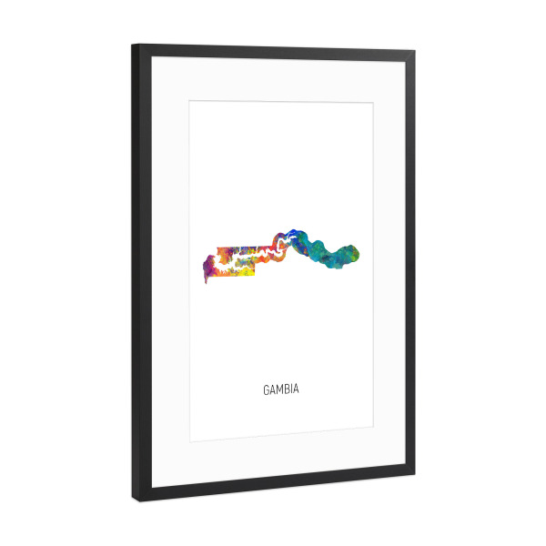Poster mit Rahmen Schwarz (Metallic) "Gambia Watercolor Map" artboxONE - Kartografie - Gambia,Map,Watercolor,Painting