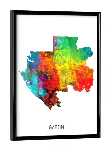 Poster mit schwarzem Rahmen "Gabon Watercolor Map" artboxONE - Kartografie - Gabon,Map,Watercolor,Painting