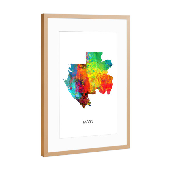 Poster mit Rahmen Kupfer "Gabon Watercolor Map" artboxONE - Kartografie - Gabon,Map,Watercolor,Painting
