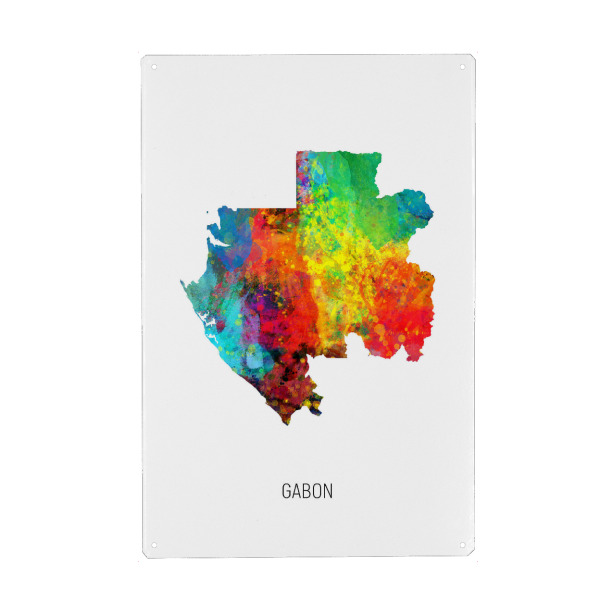 Metall Poster "Gabon Watercolor Map" artboxONE - Kartografie - Gabon,Map,Watercolor,Painting - Blechschild
