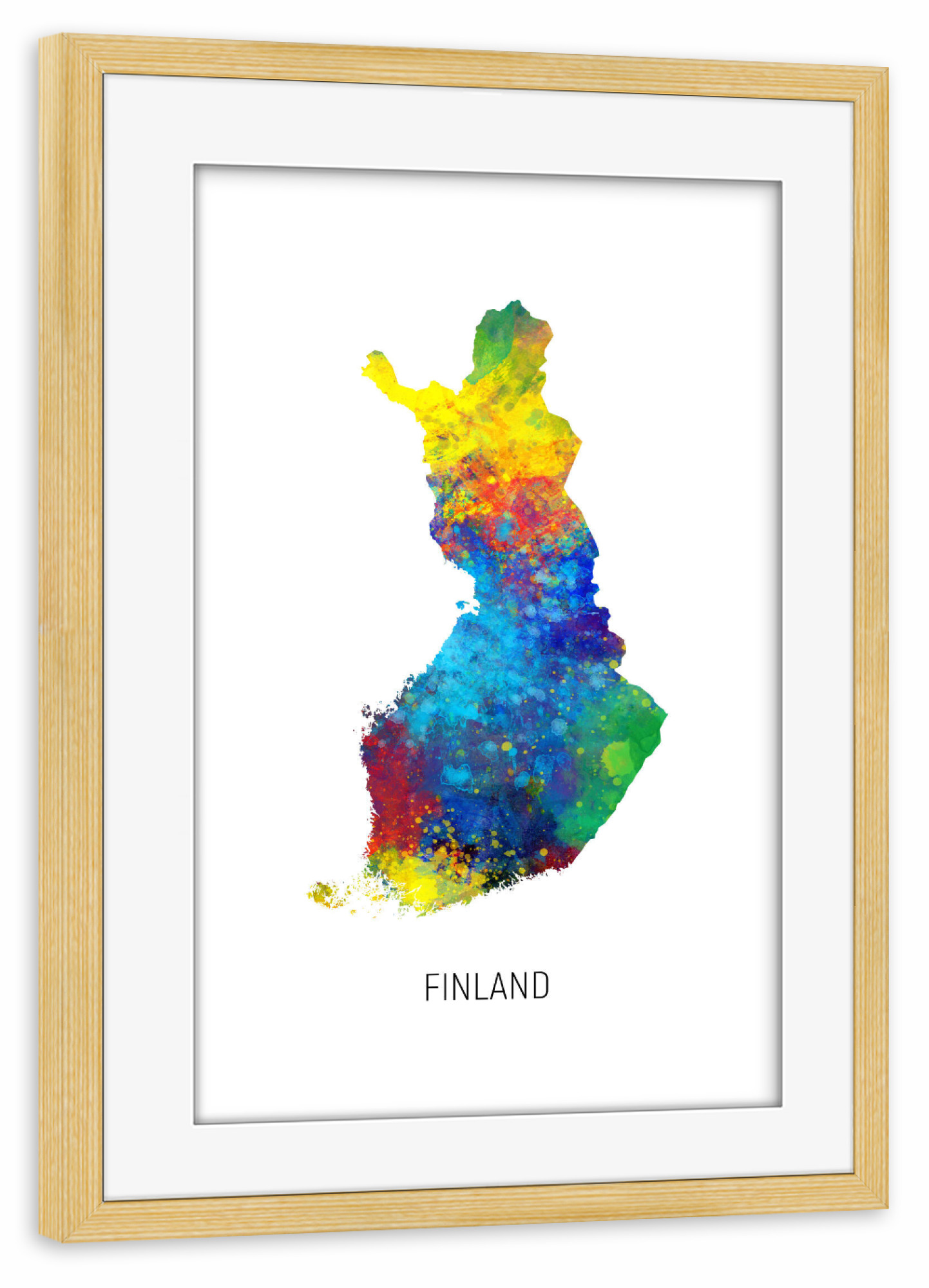 Poster mit Rahmen kiefer "Finland Watercolor Map" artboxONE - Kartografie - Finland,Map,Watercolor,Painting