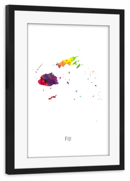 Poster mit Rahmen schwarz "Fiji Watercolor Map" artboxONE - Kartografie - Fiji,Map,Watercolor,Painting