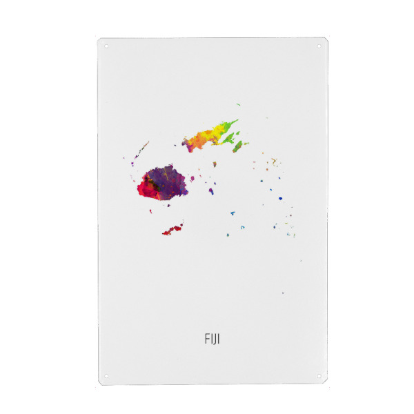 Metall Poster "Fiji Watercolor Map" artboxONE - Kartografie - Fiji,Map,Watercolor,Painting - Blechschild