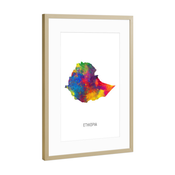 Poster mit Rahmen Gold "Ethiopia Watercolor Map" artboxONE - Kartografie - Ethiopia,Map,Watercolor,Painting