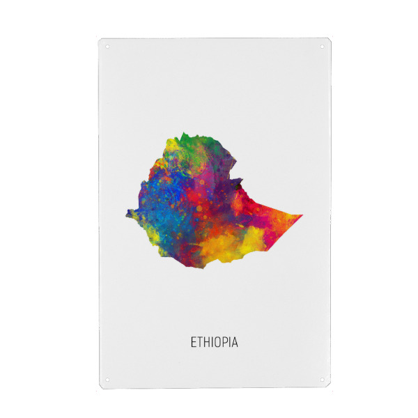 Metall Poster "Ethiopia Watercolor Map" artboxONE - Kartografie - Ethiopia,Map,Watercolor,Painting - Blechschild