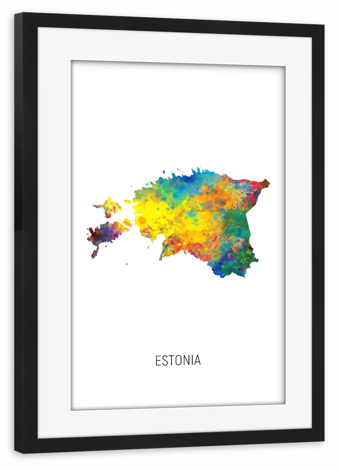 Poster mit Rahmen schwarz "Estonia Watercolor Map" artboxONE - Kartografie - Estonia,Map,Watercolor,Painting