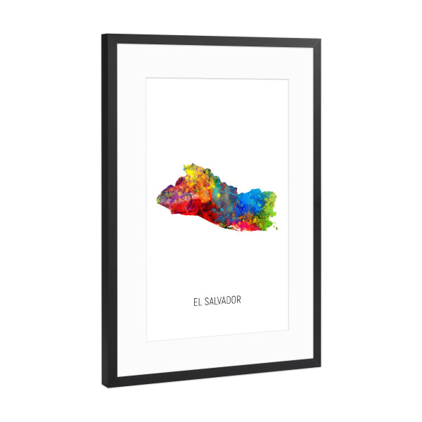 Poster mit Rahmen Schwarz (Metallic) "El Salvador Watercolor Map" artboxONE - Kartografie - El salvador,Map,Watercolor,Painting