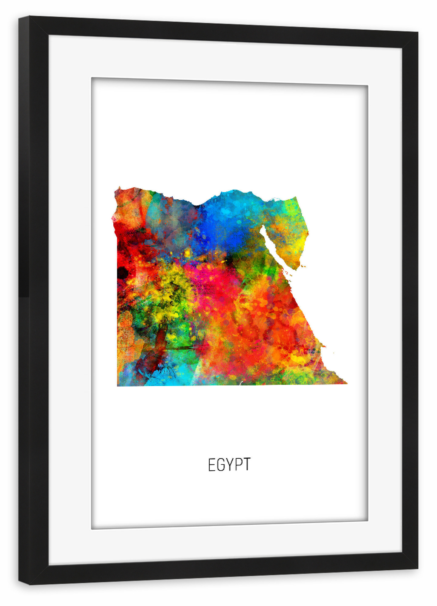 Poster mit Rahmen schwarz "Egypt Watercolor Map" artboxONE - Kartografie - Egypt,Map,Watercolor,Painting