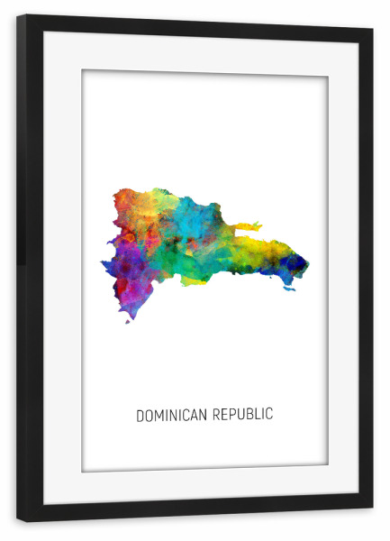 Poster mit Rahmen schwarz "Dominican Republic Watercolor Map" artboxONE - Kartografie - Dominican republic,Map,Watercolor,Painting