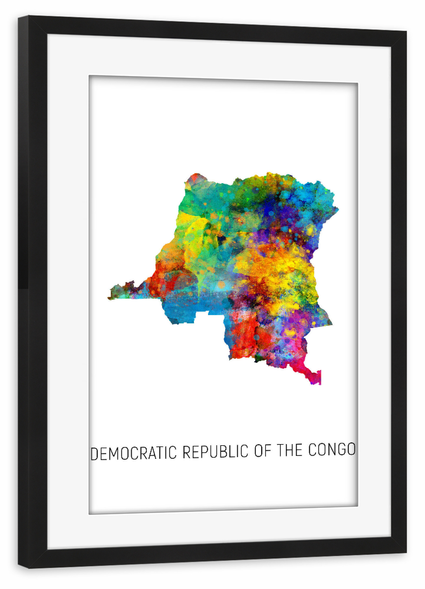 Poster mit Rahmen schwarz "Democratic Republic Congo Map" artboxONE - Kartografie - Democratic republic of the congo,Map,Watercolor,Painting