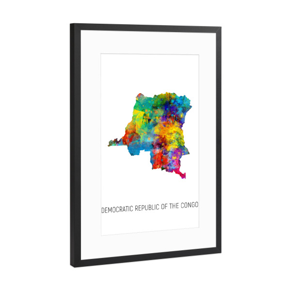 Poster mit Rahmen Schwarz (Metallic) "Democratic Republic Congo Map" artboxONE - Kartografie