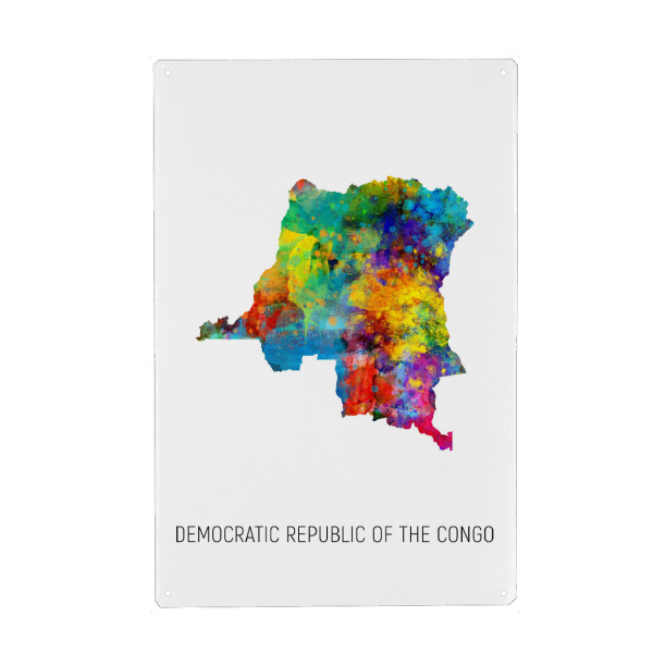 Metall Poster "Democratic Republic Congo Map" artboxONE - Kartografie - Democratic republic of the congo,Map,Watercolor,Painting - Blechschild