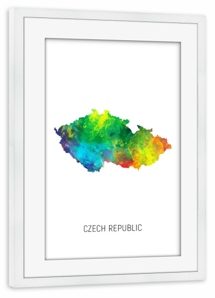 Poster mit Rahmen weiß "Czech Republic Watercolor Map" artboxONE - Kartografie - Czech republic,Map,Watercolor,Painting