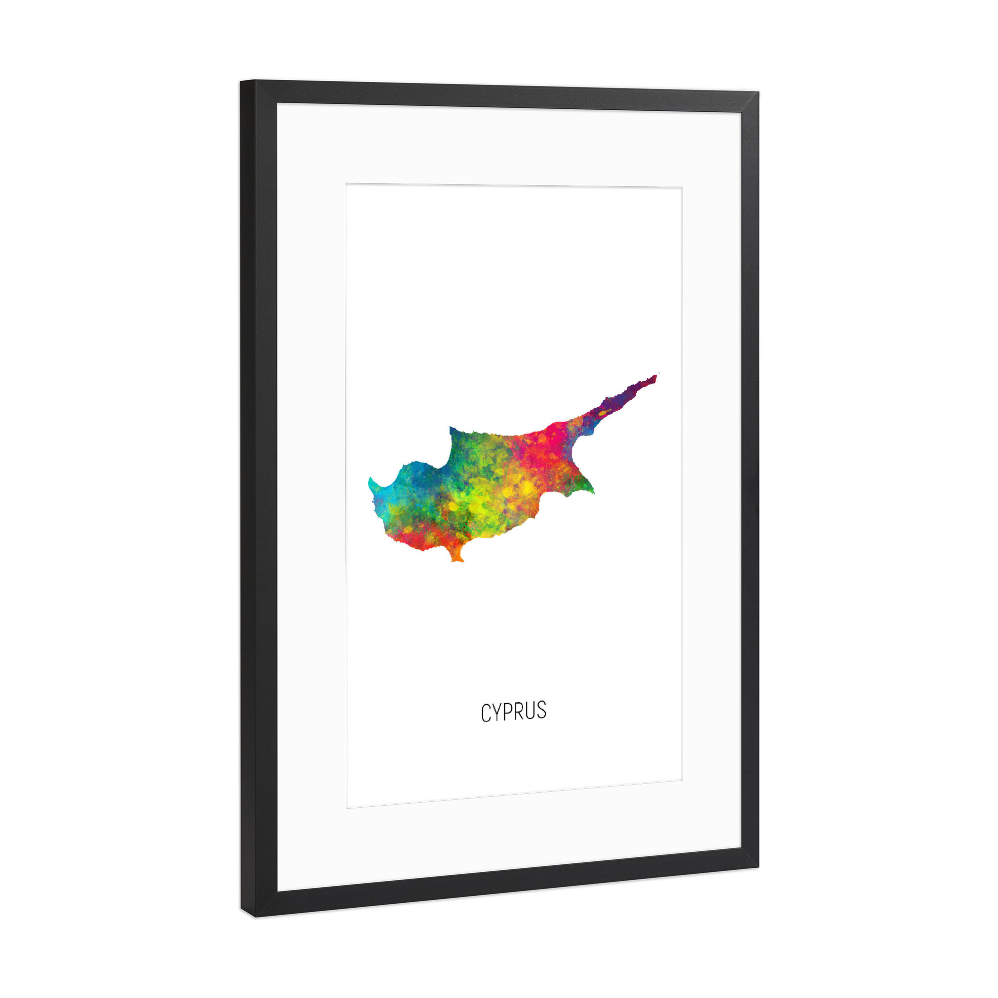 Poster mit Rahmen Schwarz (Metallic) "Cyprus Watercolor Map" artboxONE - Kartografie - Cyprus,Map,Watercolor,Painting