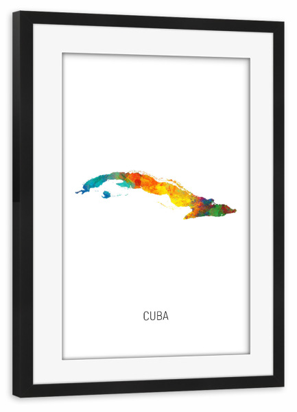 Poster mit Rahmen schwarz "Cuba Watercolor Map" artboxONE - Kartografie - Cuba,Map,Watercolor,Painting