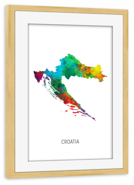 Poster mit Rahmen kiefer "Croatia Watercolor Map" artboxONE - Kartografie - Croatia,Map,Watercolor,Painting