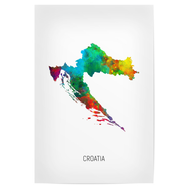 Poster 30x20 cm "Croatia Watercolor Map" artboxONE - Kartografie - Croatia,Map,Watercolor,Painting