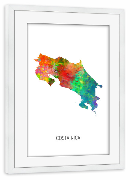 Poster mit Rahmen weiß "Costa Rica Watercolor Map" artboxONE - Kartografie - Costa rica,Map,Watercolor,Painting