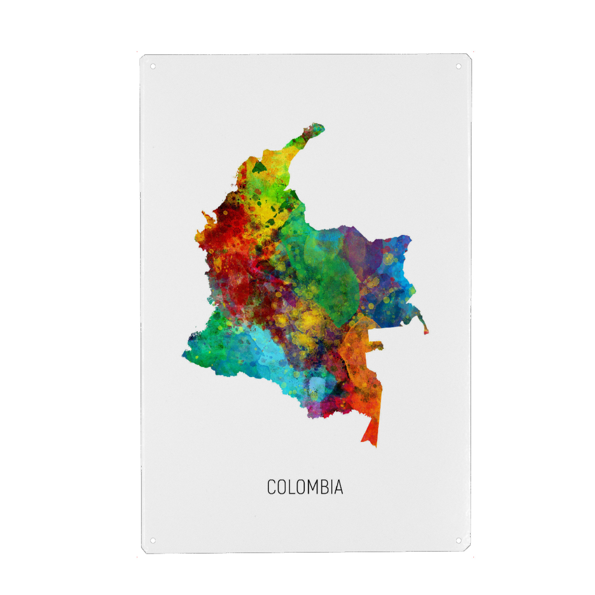 Metall Poster "Colombia Watercolor Map" artboxONE - Kartografie - Colombia,Stadtkarte,Map,Watercolor,Painting - Blechschild