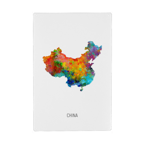 Holzbild "China Watercolor Map" artboxONE - Kartografie - China,Stadtkarte,Map,Watercolor,Painting