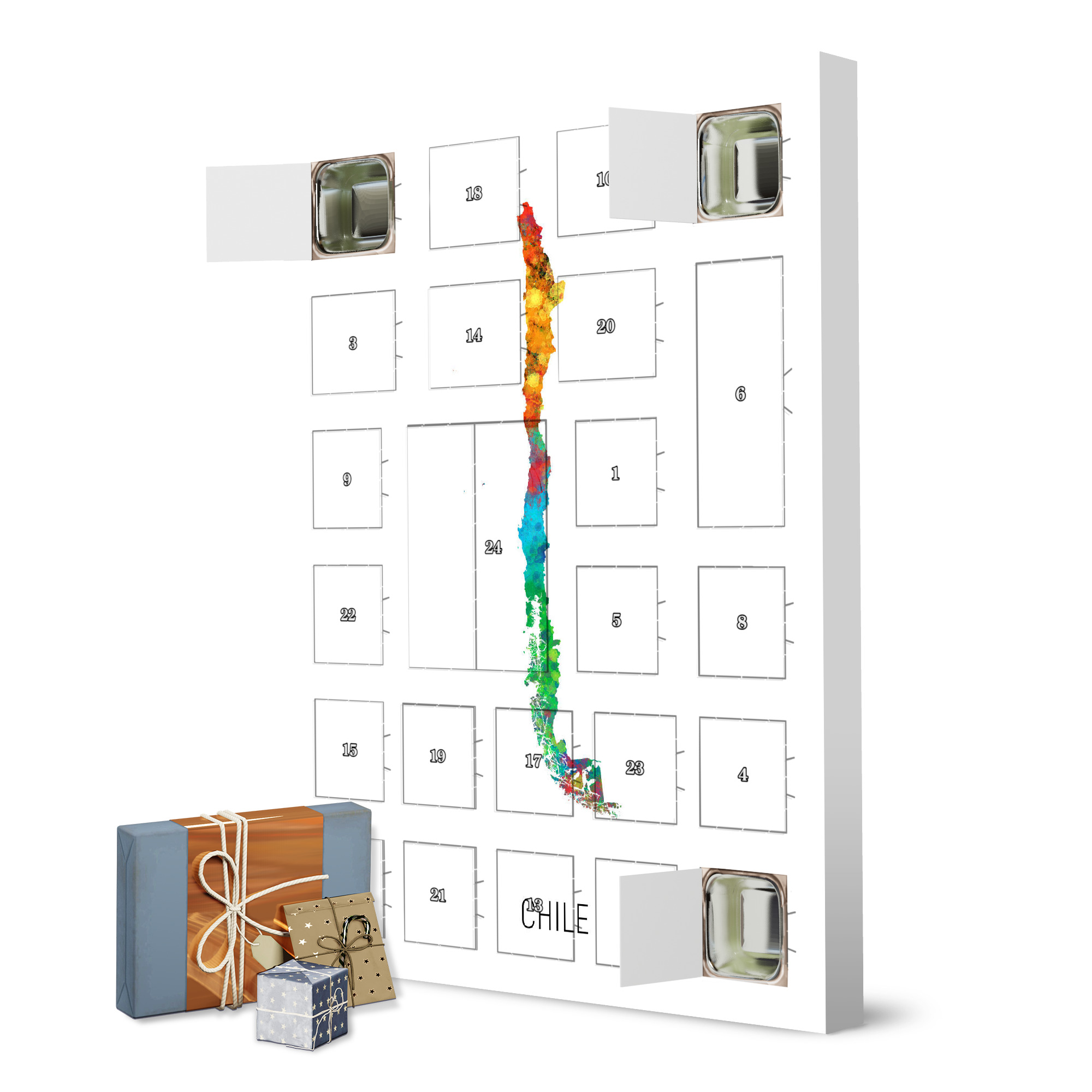 Adventskalender zum Selbstbefüllen Chile Watercolor Map artboxONE Adventskalender Kartografie