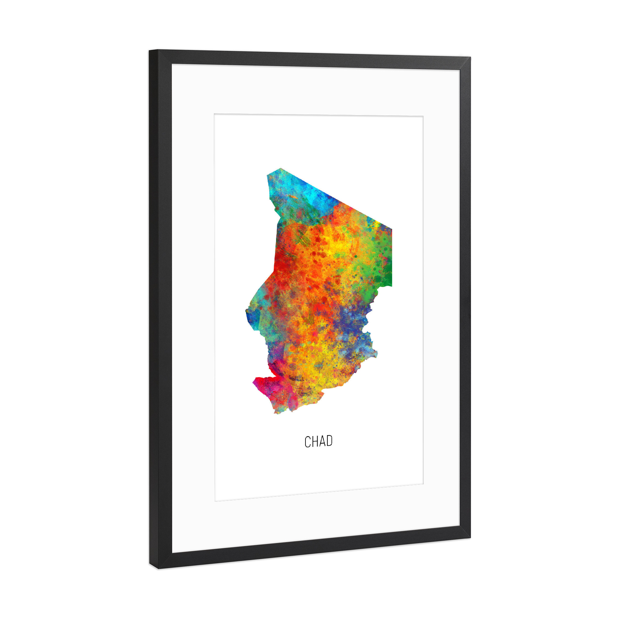 Poster mit Rahmen Schwarz (Metallic) "Chad Watercolor Map" artboxONE - Kartografie - Chad,Stadtkarte,Map,Watercolor,Painting