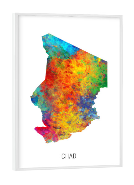 Poster mit weißem Rahmen "Chad Watercolor Map" artboxONE - Kartografie - Chad,Stadtkarte,Map,Watercolor,Painting