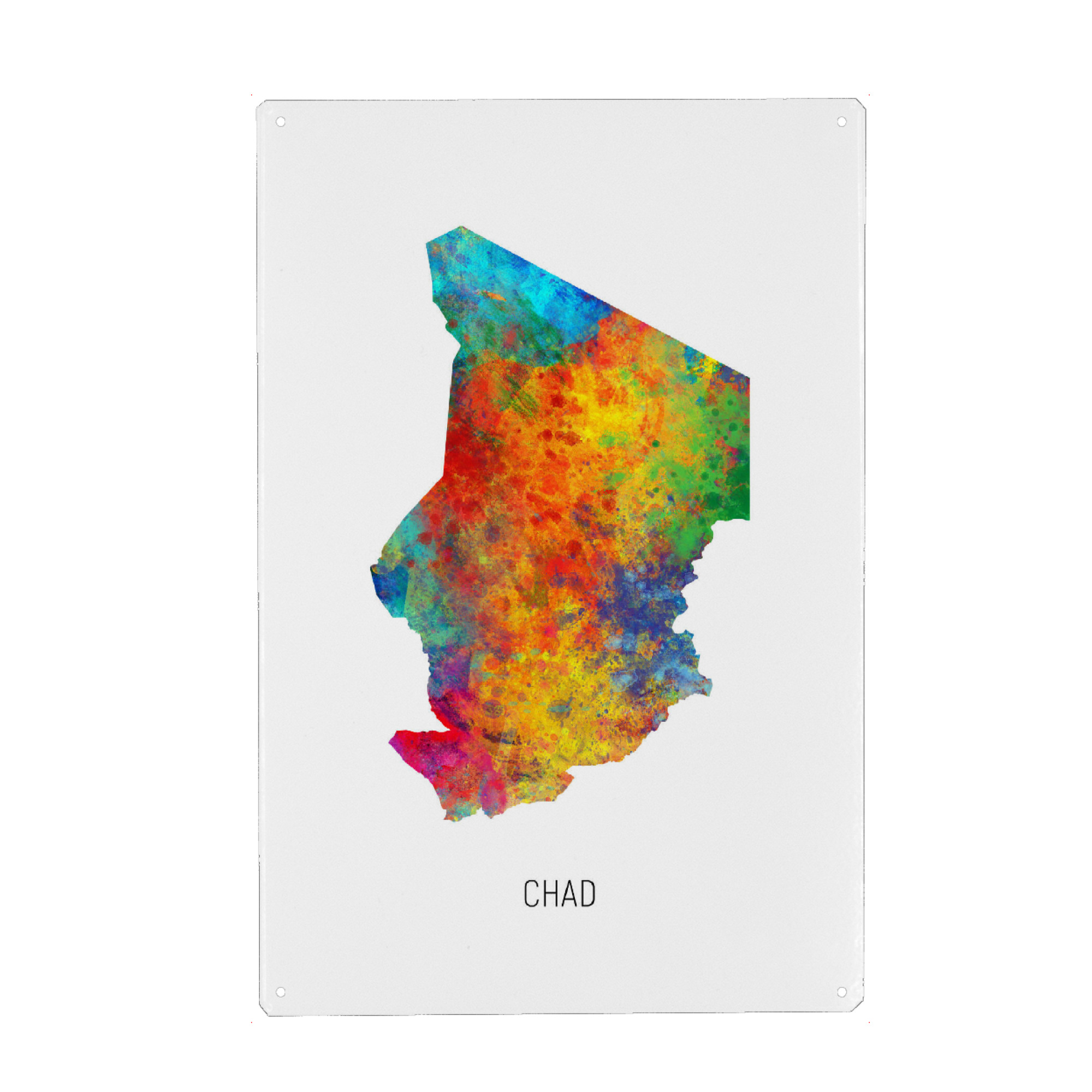 Metall Poster "Chad Watercolor Map" artboxONE - Kartografie - Chad,Stadtkarte,Map,Watercolor,Painting - Blechschild