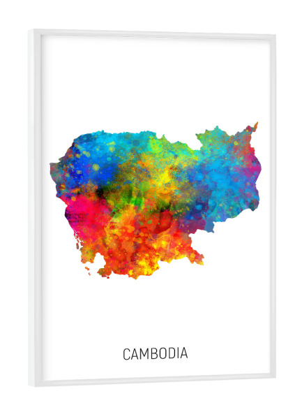 Poster mit weißem Rahmen "Cambodia Watercolor Map" artboxONE - Kartografie - Cambodia,Stadtkarte,Map,Watercolor,Painting