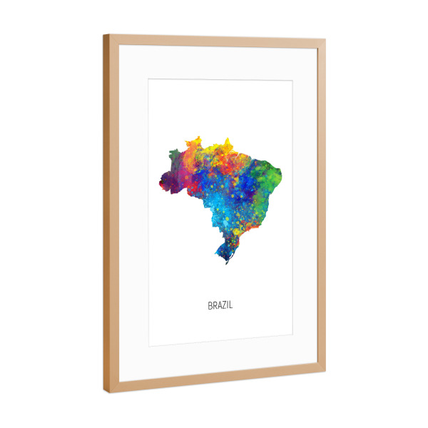 Poster mit Rahmen Kupfer "Brazil Watercolor Map" artboxONE - Kartografie - Brazil,Stadtkarte,Map,Watercolor,Painting