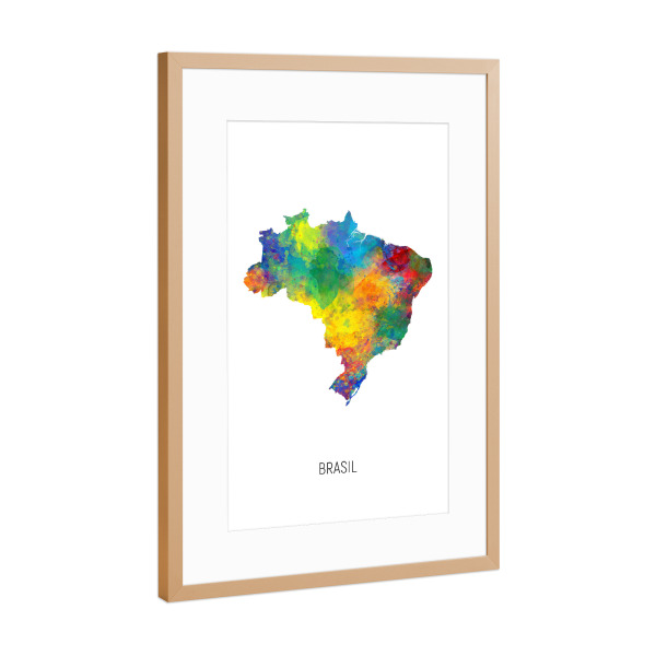 Poster mit Rahmen Kupfer "Brasil Watercolor Map" artboxONE - Kartografie - Brasil,Stadtkarte,Map,Watercolor,Painting