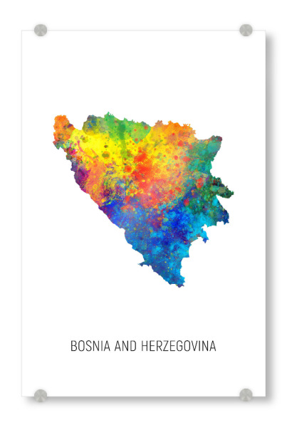 Acrylglasbild "Bosnia Herzegovina Watercolor Map" artboxONE - Kartografie - Bosnia and herzegovina,Stadtkarte,Map,Watercolor,Painting