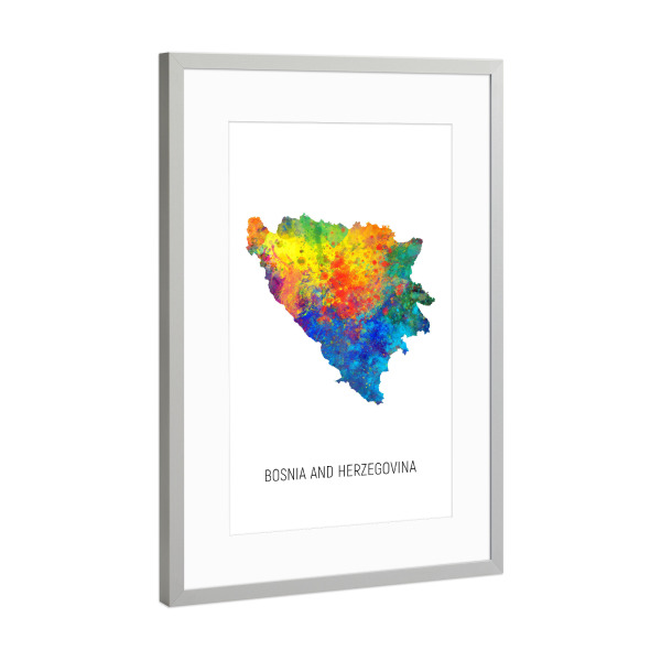 Poster mit Rahmen Silber "Bosnia Herzegovina Watercolor Map" artboxONE - Kartografie - Bosnia and herzegovina,Stadtkarte,Map,Watercolor,Painting
