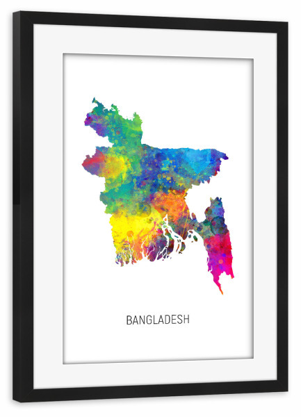Poster mit Rahmen schwarz "Bangladesh Watercolor Map" artboxONE - Kartografie - Bangladesh,Stadtkarte,Map,Watercolor,Painting