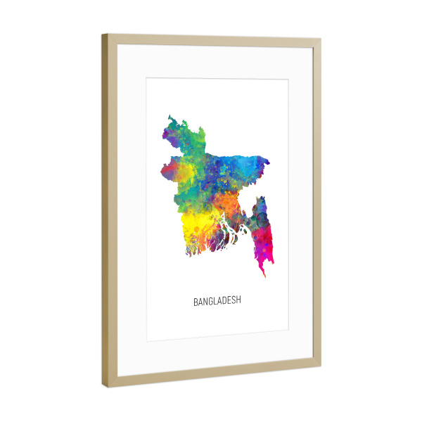 Poster mit Rahmen Gold "Bangladesh Watercolor Map" artboxONE - Kartografie - Bangladesh,Stadtkarte,Map,Watercolor,Painting