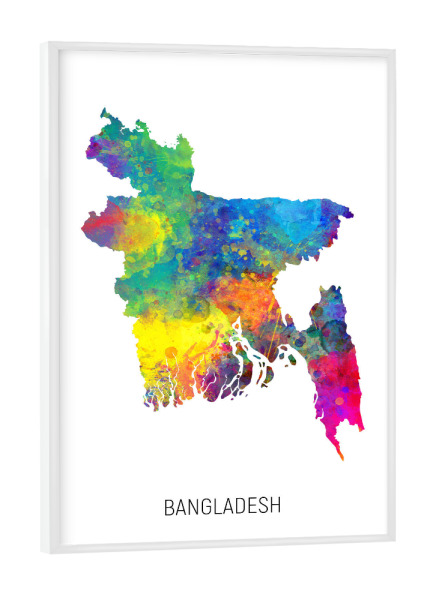 Poster mit weißem Rahmen "Bangladesh Watercolor Map" artboxONE - Kartografie - Bangladesh,Stadtkarte,Map,Watercolor,Painting
