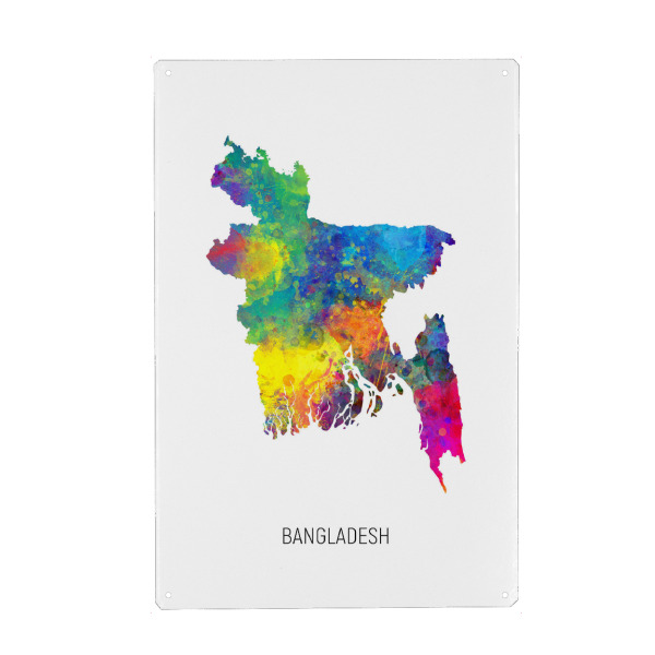 Holzbild "Bangladesh Watercolor Map" artboxONE - Kartografie - Bangladesh,Stadtkarte,Map,Watercolor,Painting