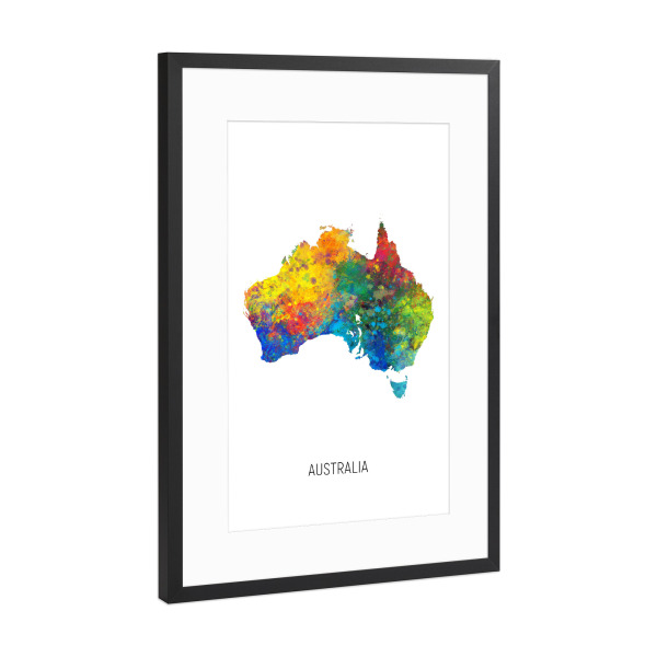 Poster mit Rahmen Schwarz (Metallic) "Australia Watercolor Map" artboxONE - Kartografie - Australia,Stadtkarte,Map,Watercolor,Painting