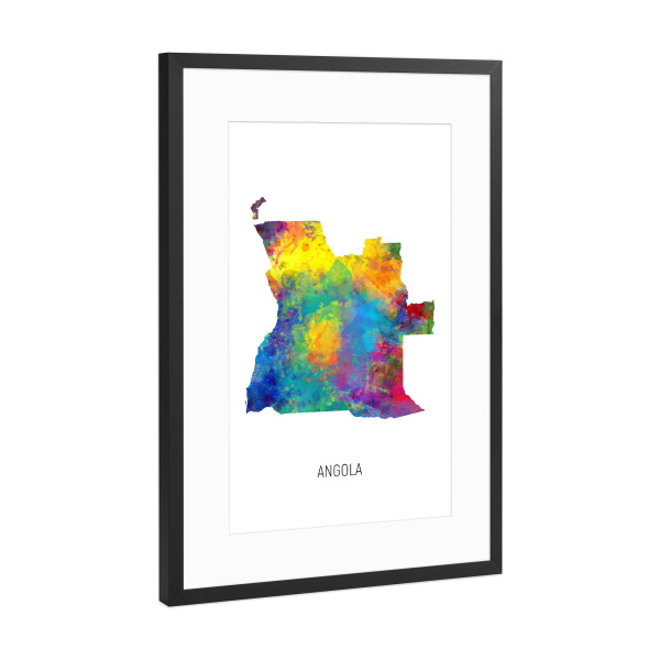 Poster mit Rahmen Schwarz (Metallic) "Angola Watercolor Map" artboxONE - Kartografie - Angola,Stadtkarte,Map,Watercolor,Painting