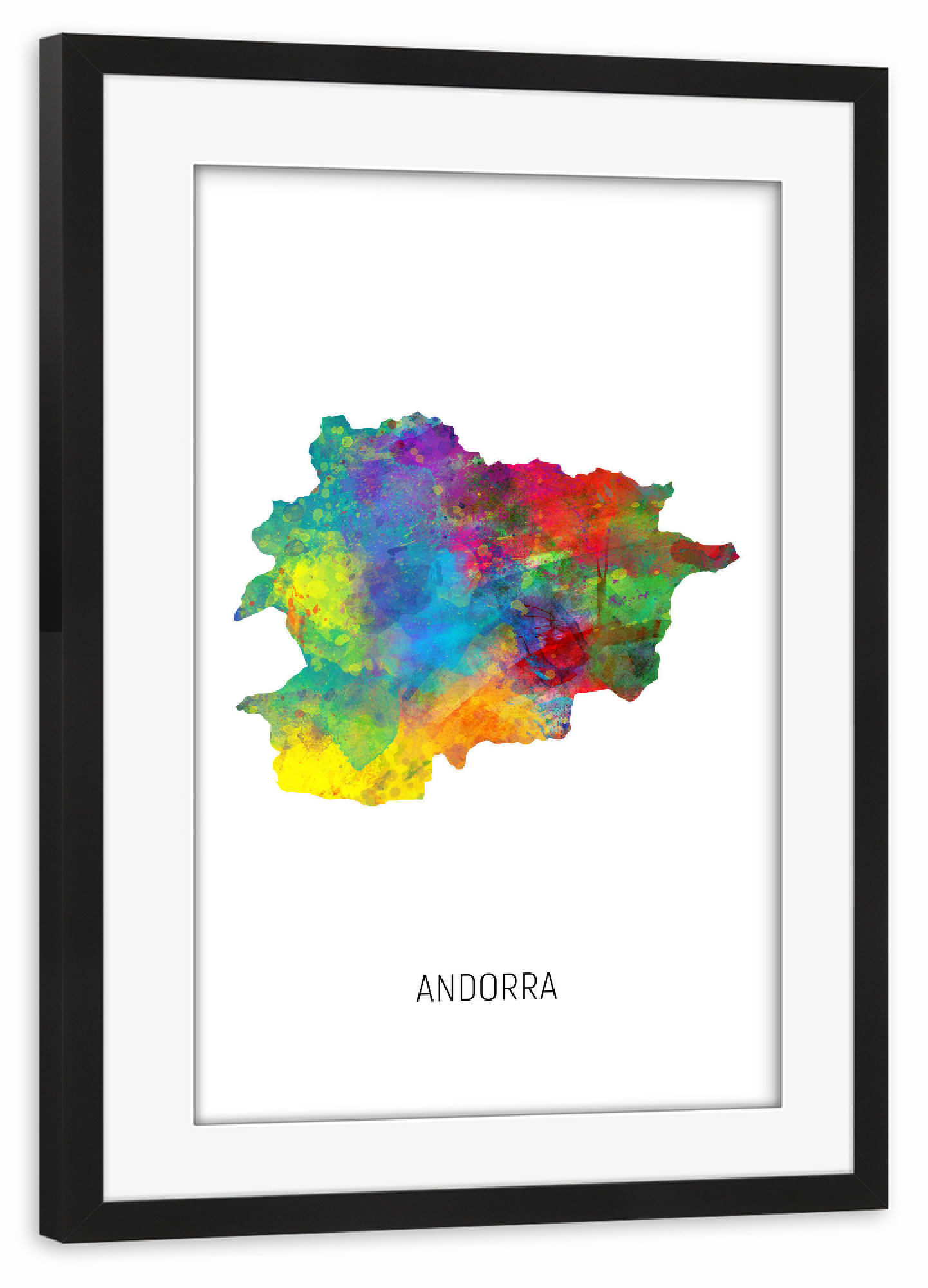 Poster mit Rahmen schwarz "Andorra Watercolor Map" artboxONE - Kartografie - Andorra,Stadtkarte,Map,Watercolor,Painting