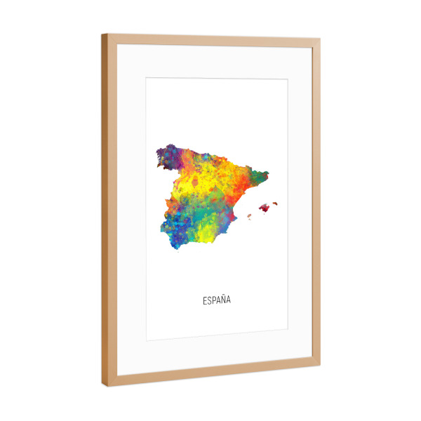Poster mit Rahmen Kupfer "España Watercolor Map" artboxONE - Kartografie - España,Stadtkarte,Map,Watercolor,Painting