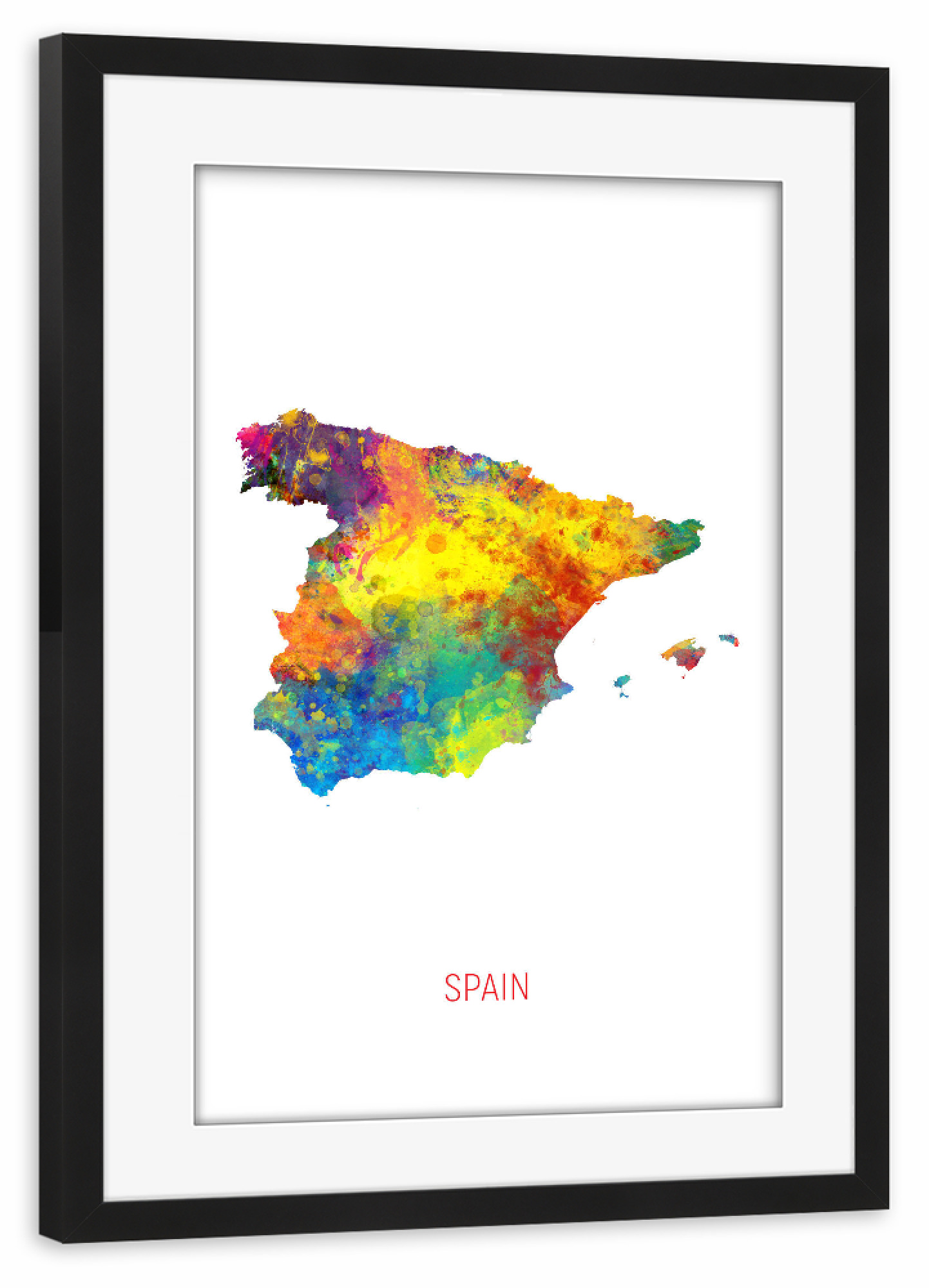 Poster mit Rahmen schwarz "Spain Watercolor Map" artboxONE - Kartografie - Spain,Stadtkarte,Map,Watercolor,Painting