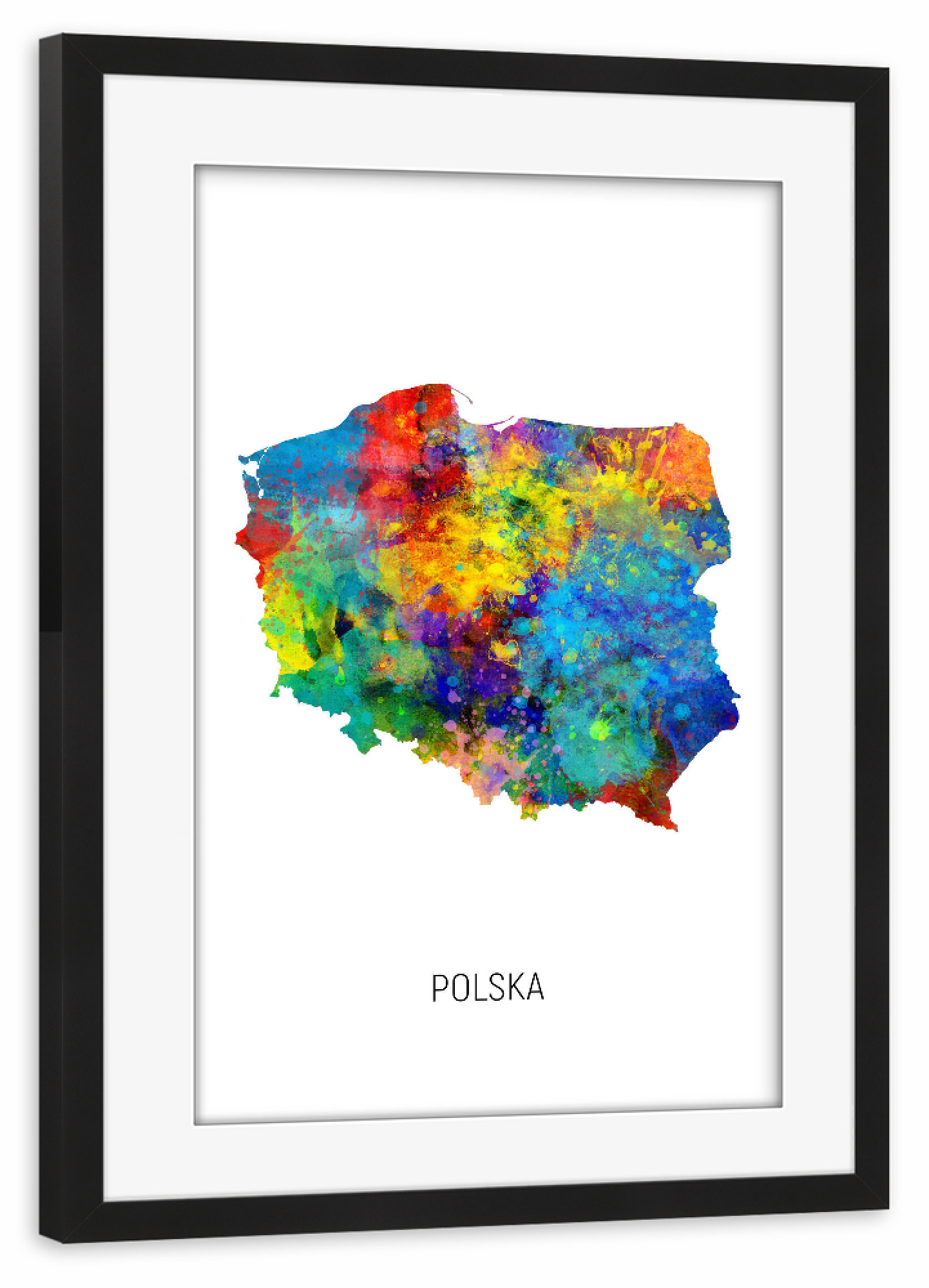 Poster mit Rahmen schwarz "Polska Watercolor Map" artboxONE - Kartografie - Polska,Stadtkarte,Map,Watercolor,Painting