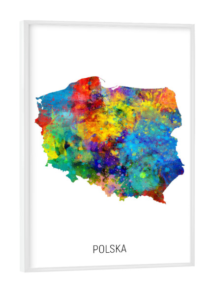 Poster mit weißem Rahmen "Polska Watercolor Map" artboxONE - Kartografie - Polska,Stadtkarte,Map,Watercolor,Painting
