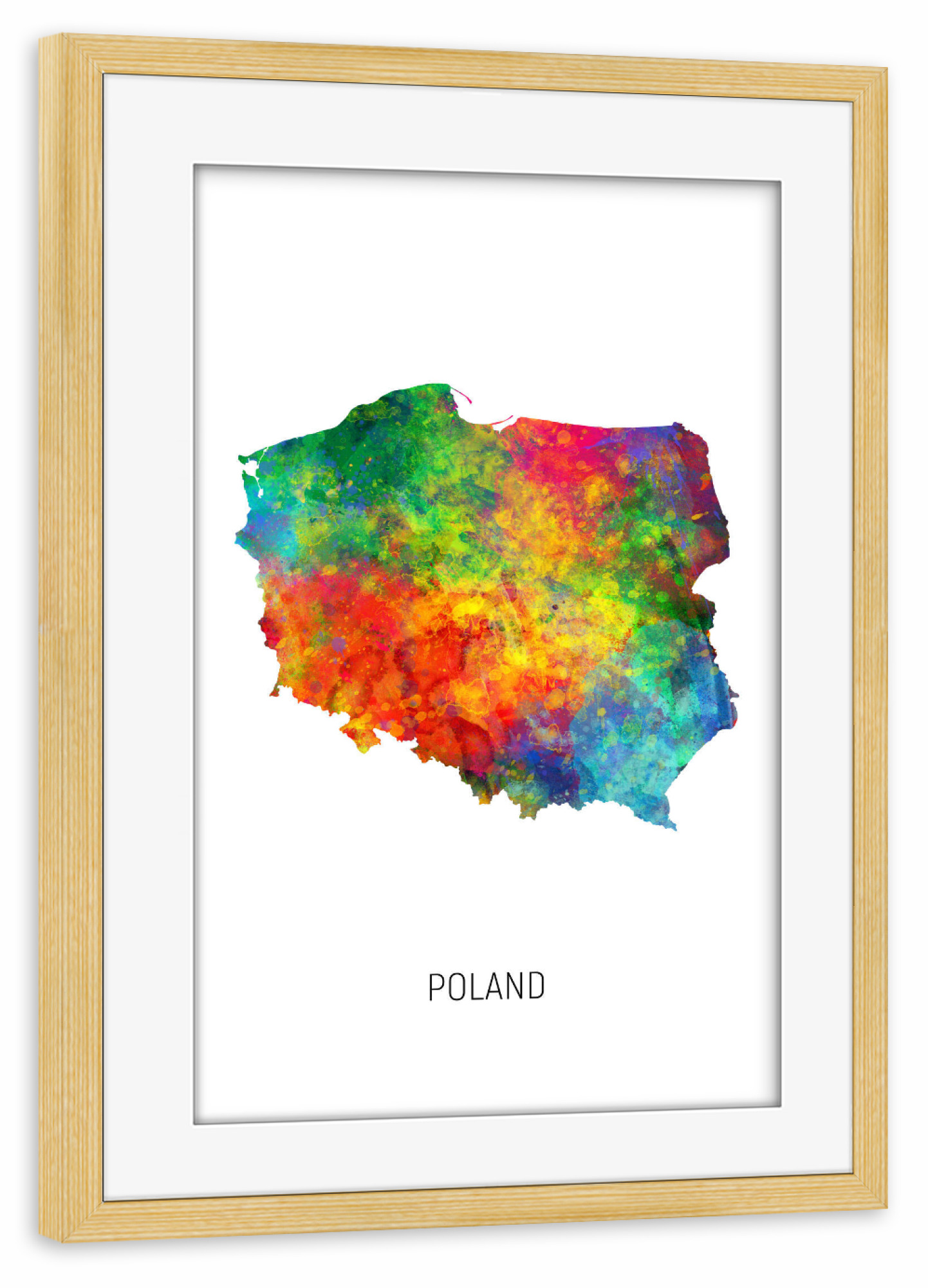 Poster mit Rahmen kiefer "Poland Watercolor Map" artboxONE - Kartografie - Poland,Stadtkarte,Map,Watercolor,Painting