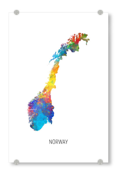 Acrylglasbild "Norway Watercolor Map" artboxONE - Kartografie - Norway,Stadtkarte,Map,Watercolor,Painting