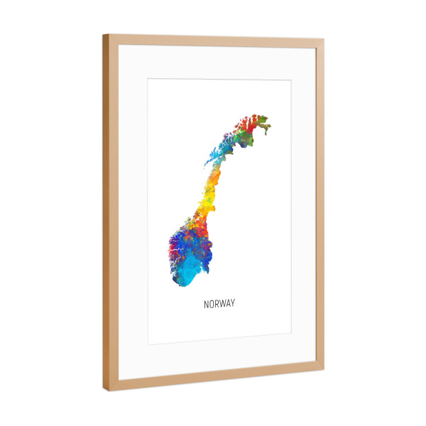 Poster mit Rahmen Kupfer "Norway Watercolor Map" artboxONE - Kartografie - Norway,Stadtkarte,Map,Watercolor,Painting