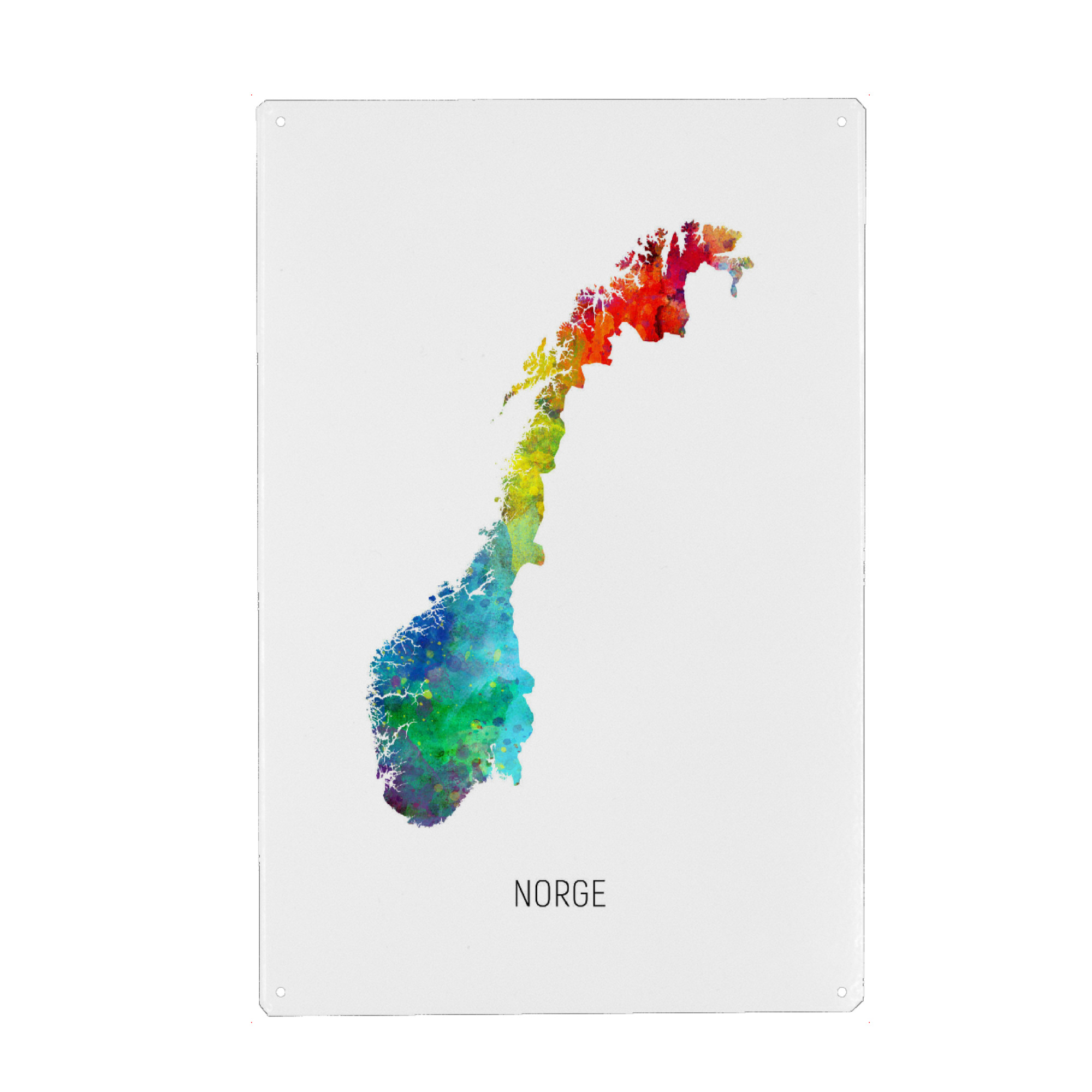 Metall Poster "Norge Watercolor Map" artboxONE - Kartografie - Norge,Stadtkarte,Map,Watercolor,Painting - Blechschild